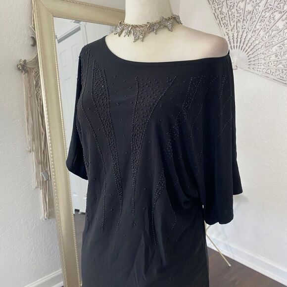 Early 2000's Whimsygoth Off The Shoulder Black Sequin Beaded Top S / M / L - Picture 2 of 8
